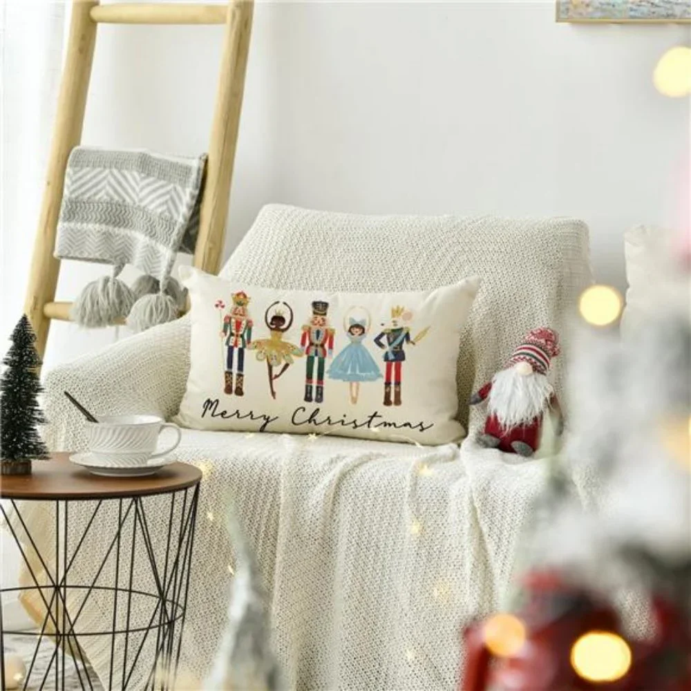 Nutcracker Pillow Cover Decorative Case Accent Xmas Holiday Home Christmas Decor